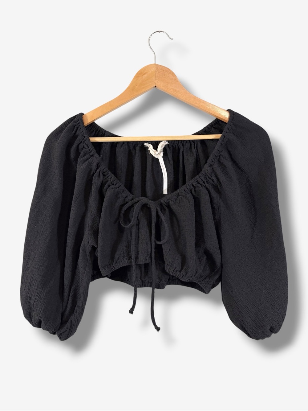 Jen’s Pirate Booty Free People Black Peasant Crop Top Balloon Sleeve Size M